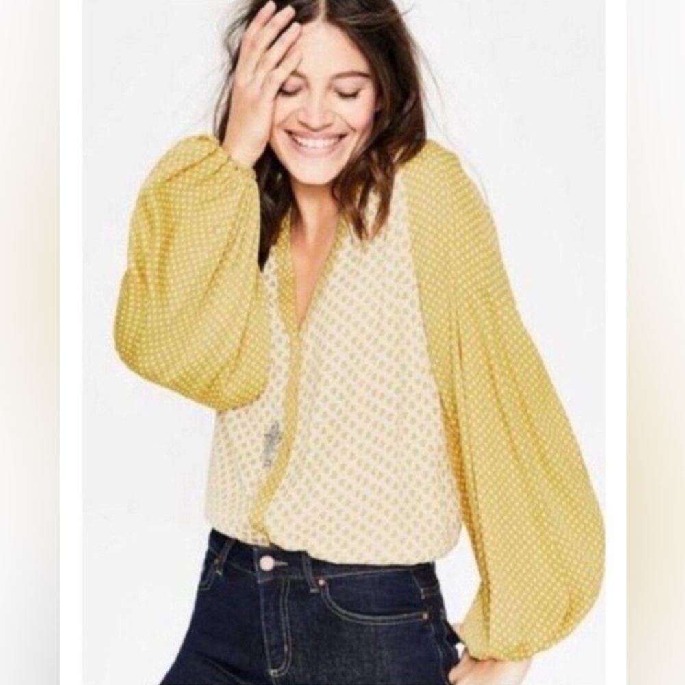 Boden Yellow Polka Dot Blouse - Picture 2 of 9